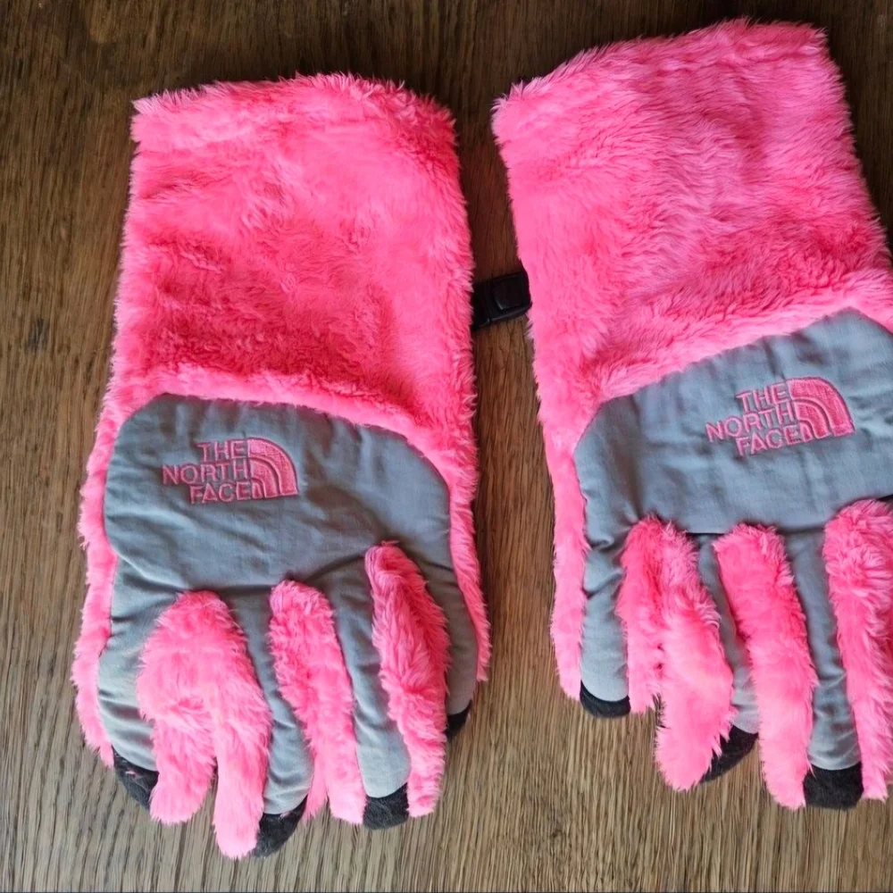 The North Face Kids' Bright Pink and Gray Mittens Size Large For Girls